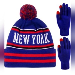 New York Winter Beanie Hat Gloves Set Blue Red New York Giants OSFM NIB